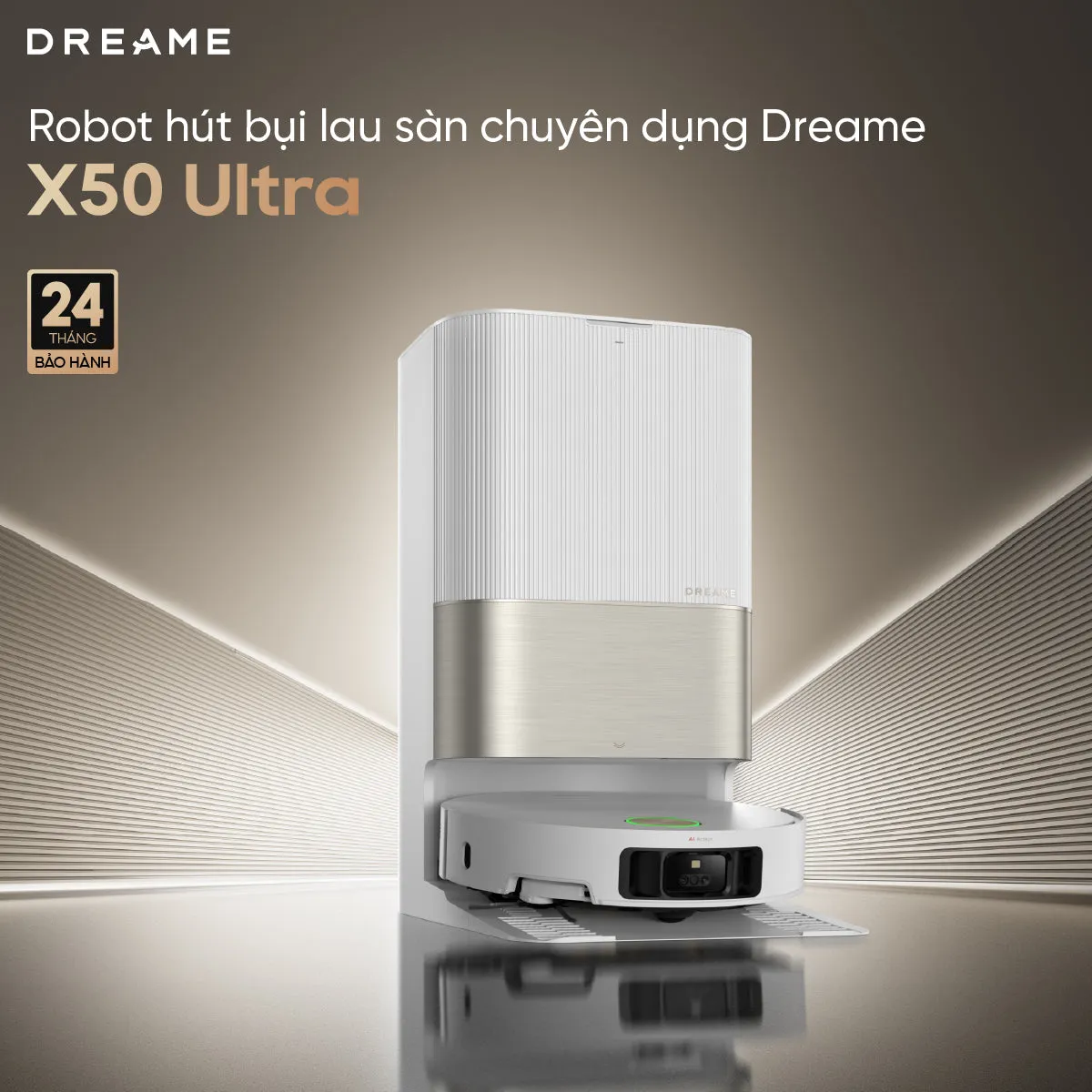 Dreame X50 Ultra cùng trạm sạc trong không gian nhà ở