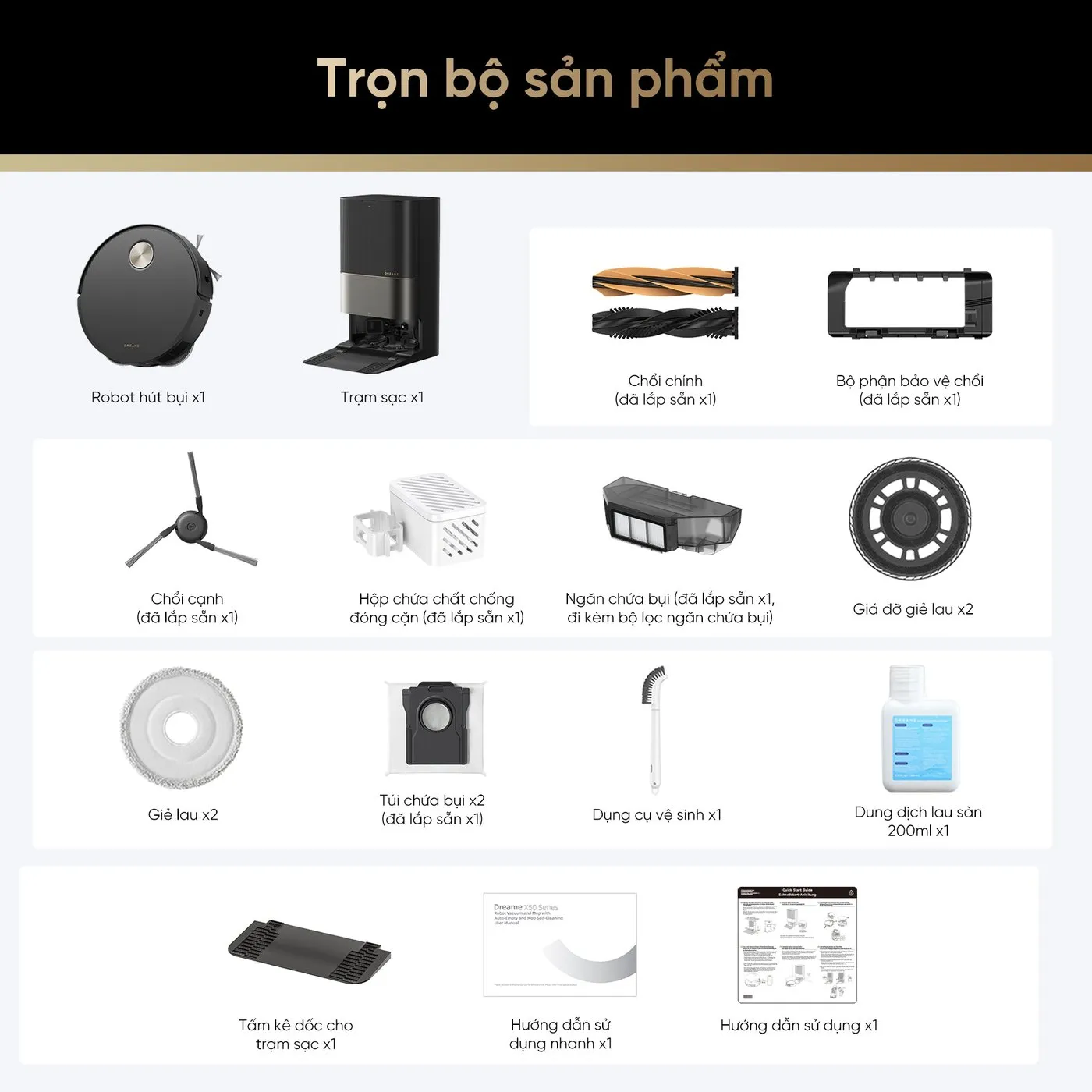 Danh sách phụ kiện trong hộp Dreame X50 Ultra bán tại Việt Nam