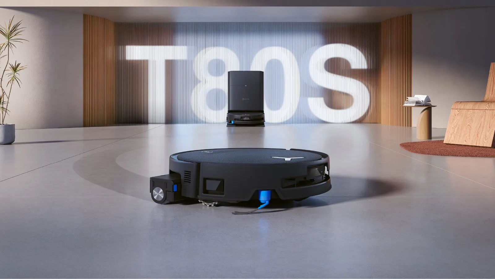 Ecovacs Deebot T80S Omni và trạm sạc trong phòng khách