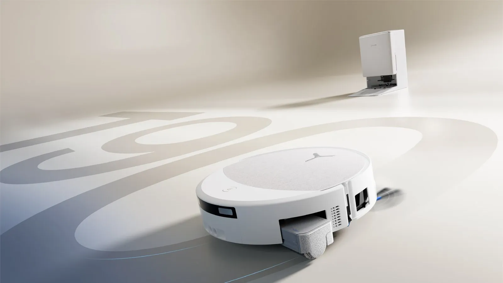 Ecovacs Deebot T90 Pro Omni màu trắng trên sàn gỗ sáng