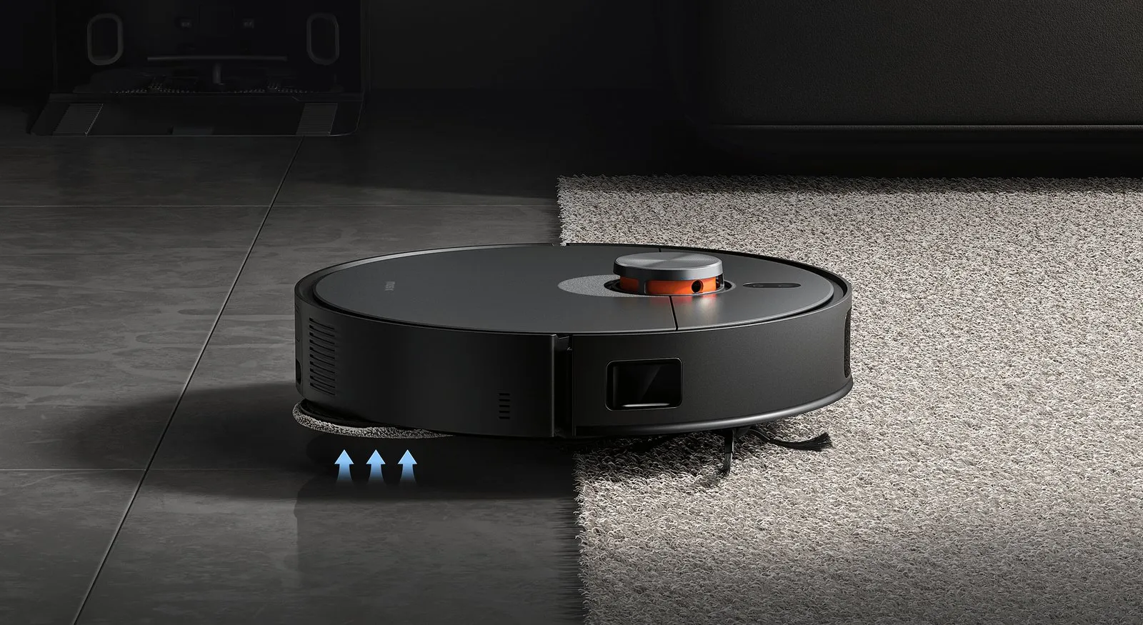 Robot Xiaomi X20 Max nâng giẻ khi đi từ sàn gạch lên thảm